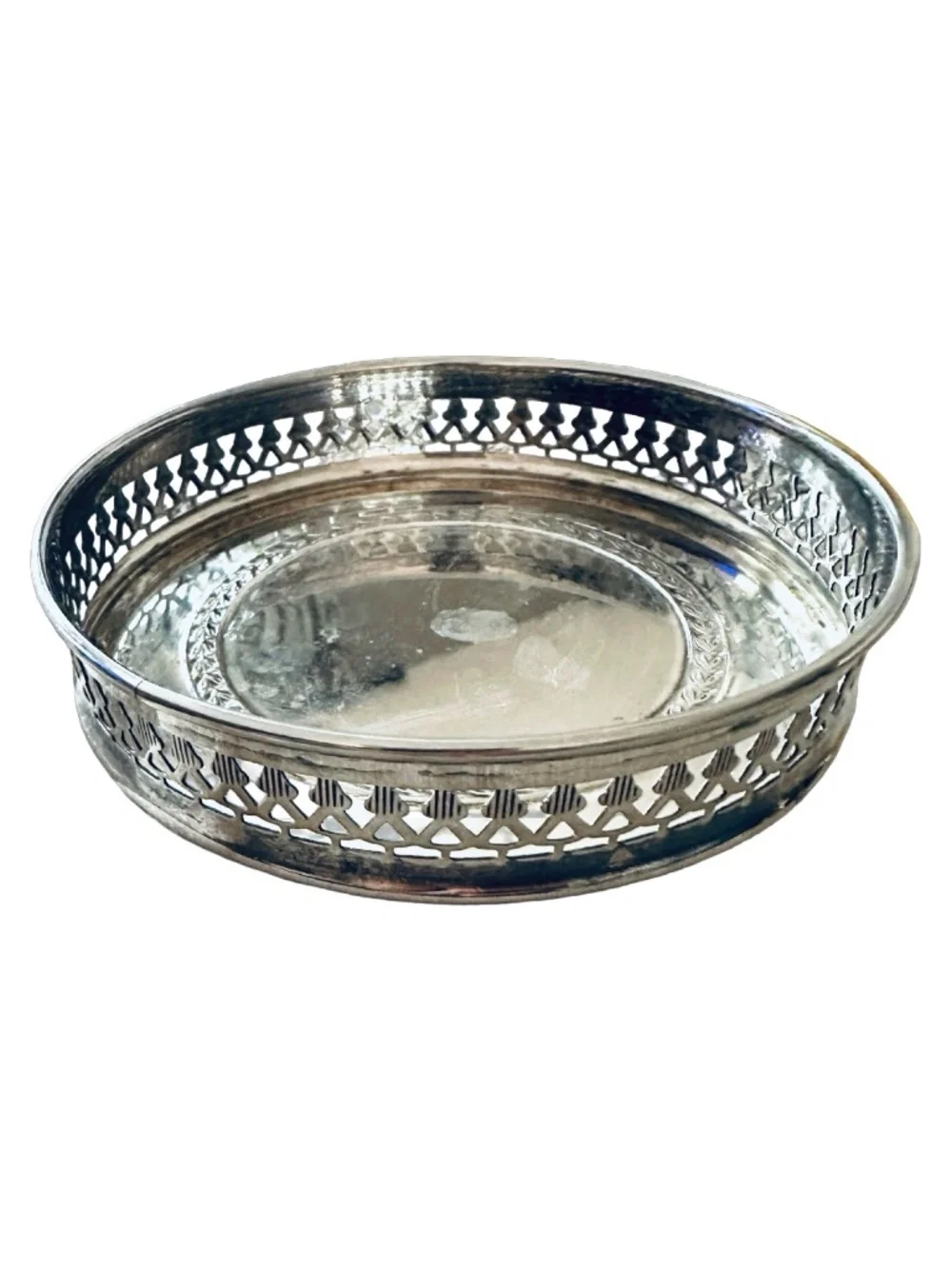 OLRI Vintage Silverplated Gallery Tray Wine Bottle Holder Coaster 4 3/4” Italy